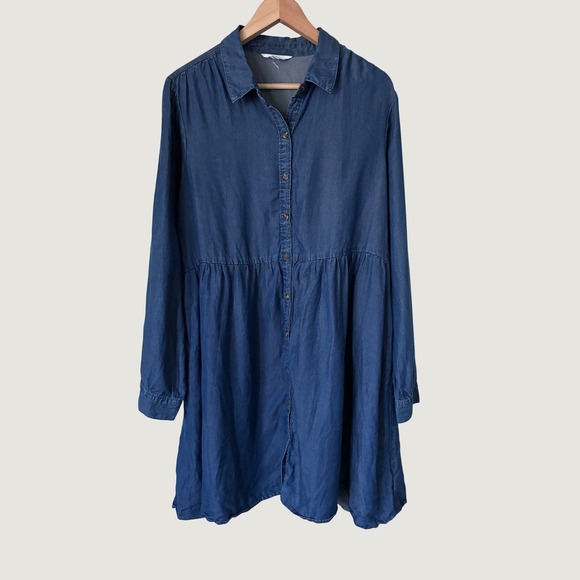 Time and Tru Dresses & Skirts - Time and Tru Blue Lyocell Denim Babydoll Shirt Dress XL 16-18 Long Sleeve Casual
